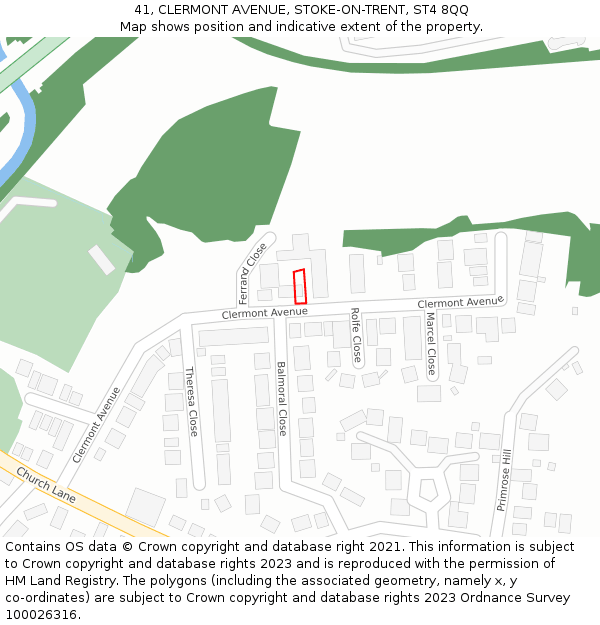 41, CLERMONT AVENUE, STOKE-ON-TRENT, ST4 8QQ: Location map and indicative extent of plot