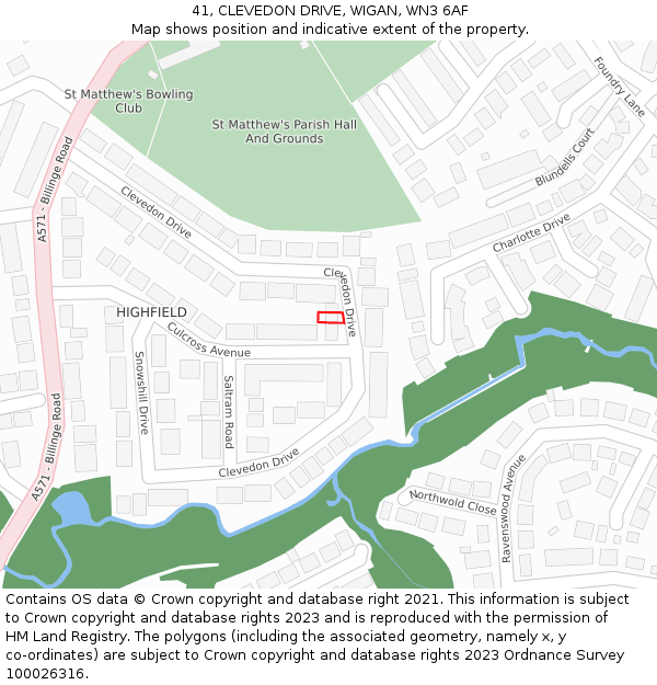 41, CLEVEDON DRIVE, WIGAN, WN3 6AF: Location map and indicative extent of plot