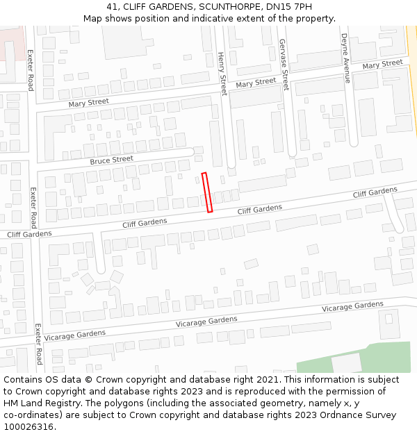 41, CLIFF GARDENS, SCUNTHORPE, DN15 7PH: Location map and indicative extent of plot