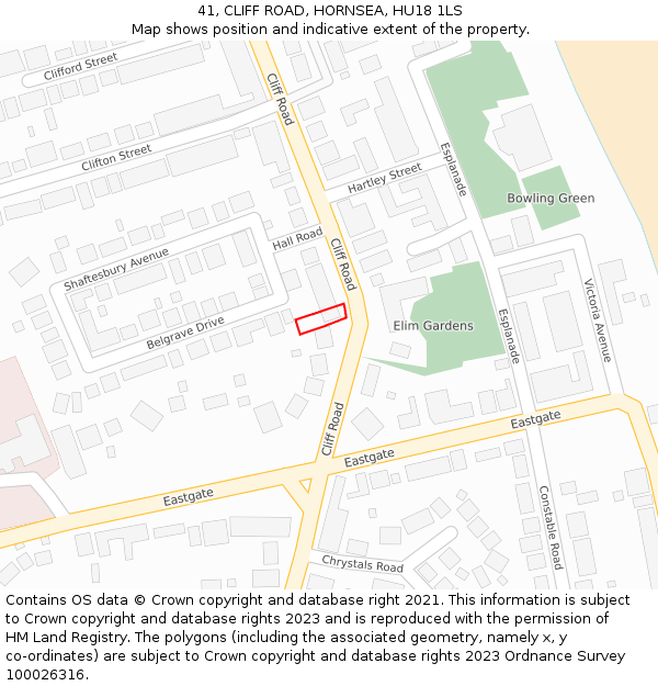 41, CLIFF ROAD, HORNSEA, HU18 1LS: Location map and indicative extent of plot