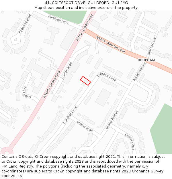 41, COLTSFOOT DRIVE, GUILDFORD, GU1 1YG: Location map and indicative extent of plot