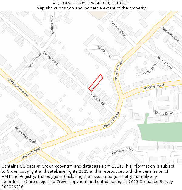 41, COLVILE ROAD, WISBECH, PE13 2ET: Location map and indicative extent of plot