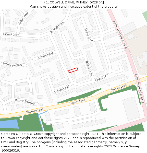 41, COLWELL DRIVE, WITNEY, OX28 5NJ: Location map and indicative extent of plot