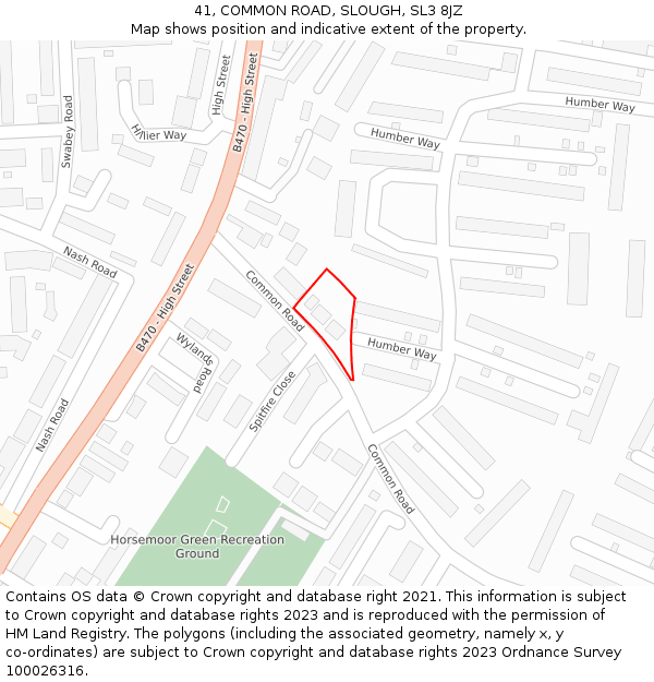 41, COMMON ROAD, SLOUGH, SL3 8JZ: Location map and indicative extent of plot