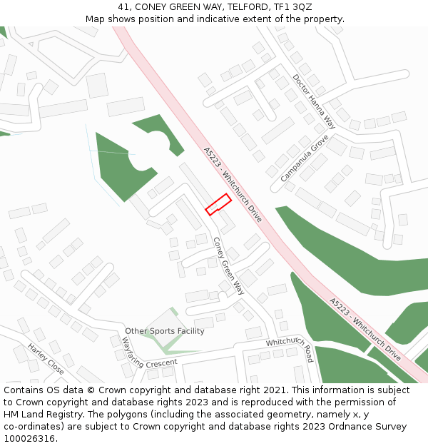 41, CONEY GREEN WAY, TELFORD, TF1 3QZ: Location map and indicative extent of plot