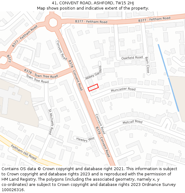 41, CONVENT ROAD, ASHFORD, TW15 2HJ: Location map and indicative extent of plot