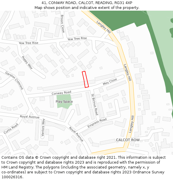 41, CONWAY ROAD, CALCOT, READING, RG31 4XP: Location map and indicative extent of plot