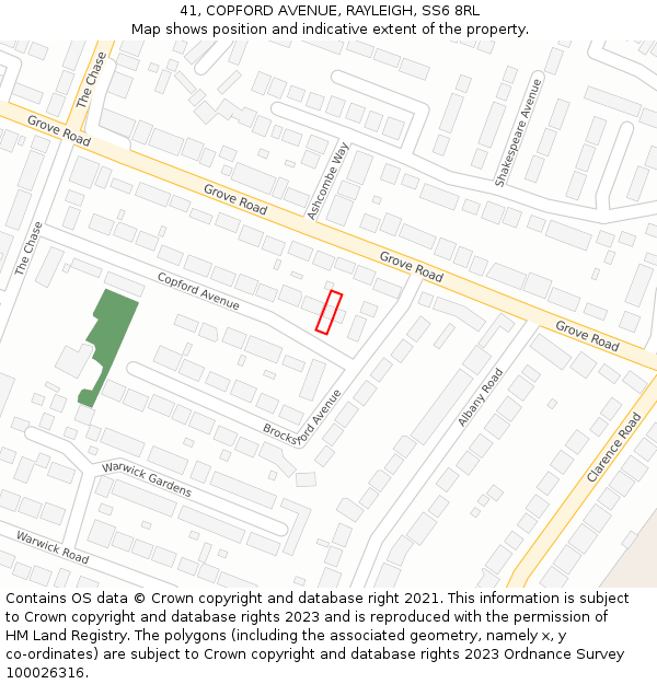 41, COPFORD AVENUE, RAYLEIGH, SS6 8RL: Location map and indicative extent of plot