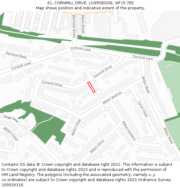 41, CORNMILL DRIVE, LIVERSEDGE, WF15 7EE: Location map and indicative extent of plot
