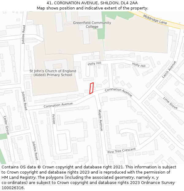 41, CORONATION AVENUE, SHILDON, DL4 2AA: Location map and indicative extent of plot