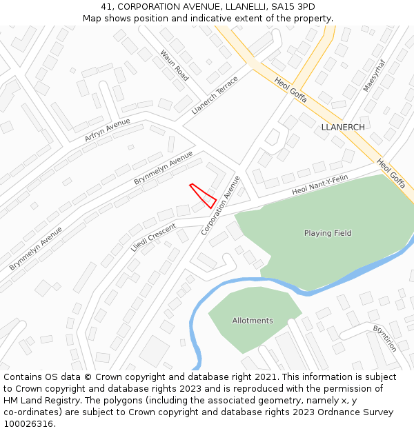 41, CORPORATION AVENUE, LLANELLI, SA15 3PD: Location map and indicative extent of plot