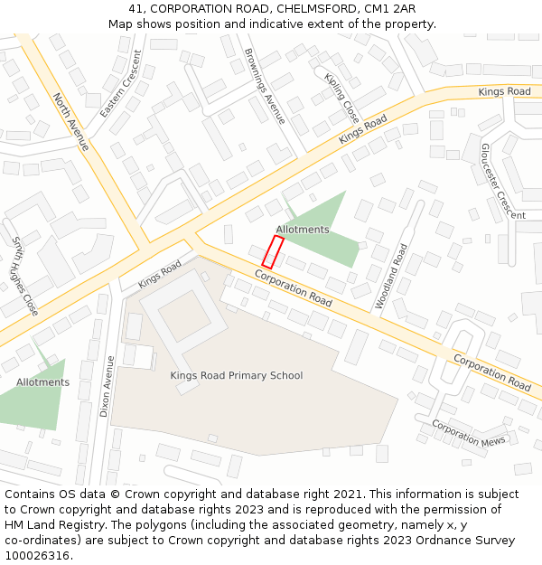 41, CORPORATION ROAD, CHELMSFORD, CM1 2AR: Location map and indicative extent of plot
