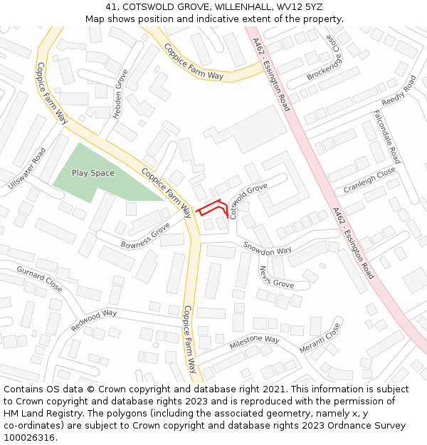 41, COTSWOLD GROVE, WILLENHALL, WV12 5YZ: Location map and indicative extent of plot
