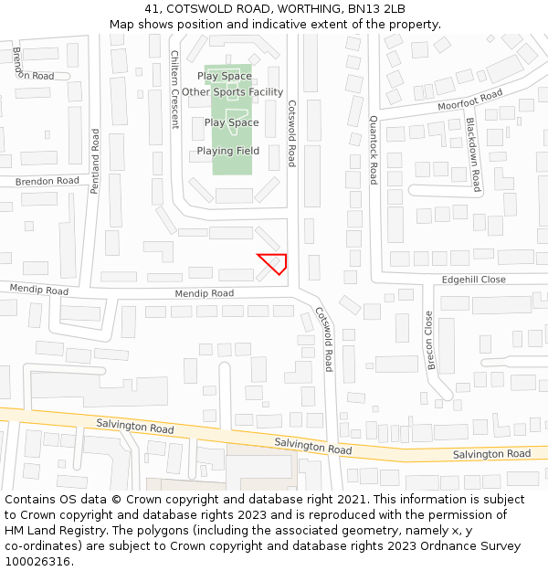 41, COTSWOLD ROAD, WORTHING, BN13 2LB: Location map and indicative extent of plot