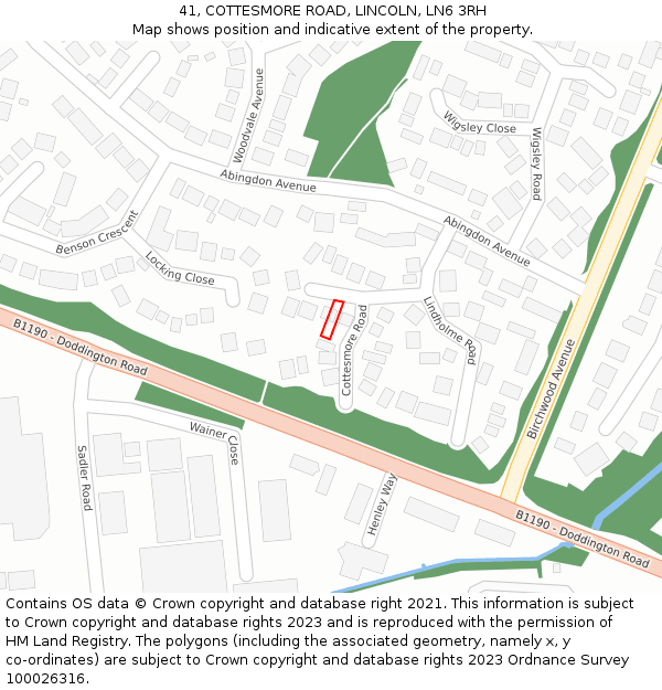 41, COTTESMORE ROAD, LINCOLN, LN6 3RH: Location map and indicative extent of plot