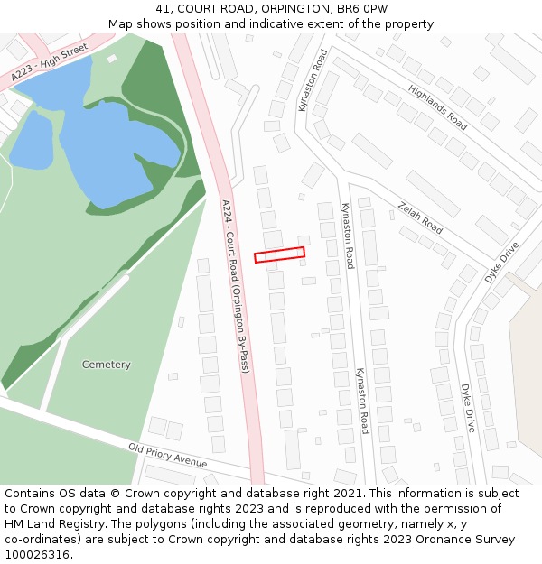 41, COURT ROAD, ORPINGTON, BR6 0PW: Location map and indicative extent of plot