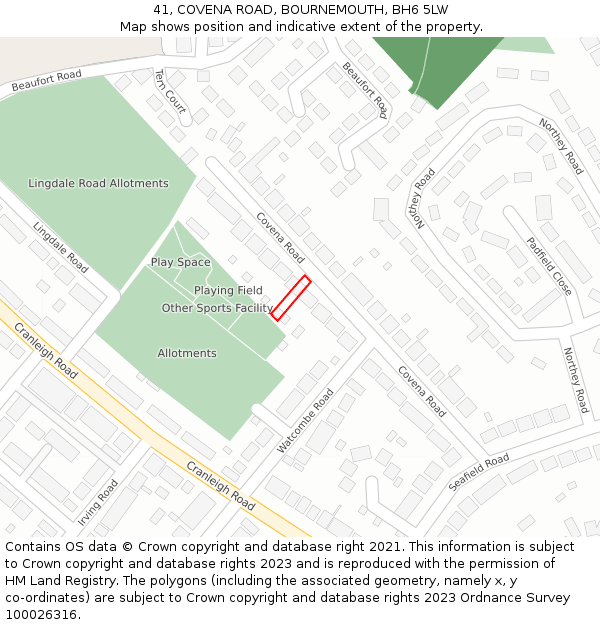 41, COVENA ROAD, BOURNEMOUTH, BH6 5LW: Location map and indicative extent of plot