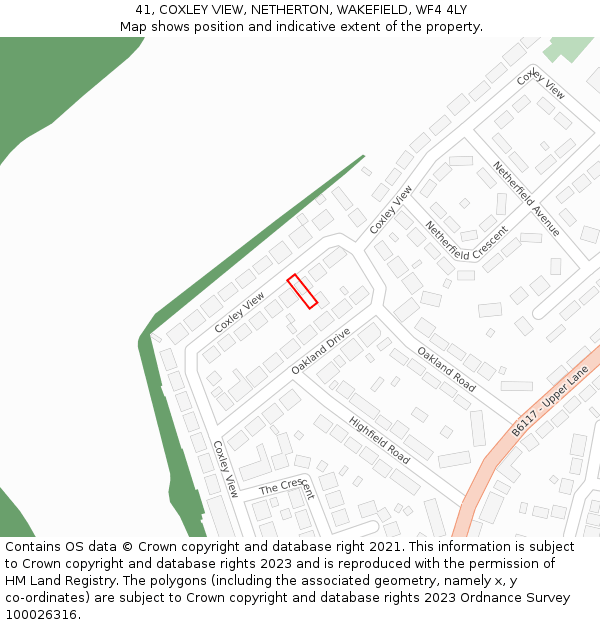 41, COXLEY VIEW, NETHERTON, WAKEFIELD, WF4 4LY: Location map and indicative extent of plot