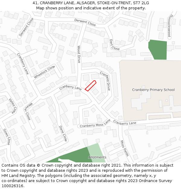 41, CRANBERRY LANE, ALSAGER, STOKE-ON-TRENT, ST7 2LG: Location map and indicative extent of plot