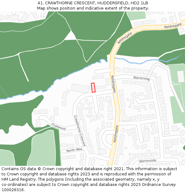 41, CRAWTHORNE CRESCENT, HUDDERSFIELD, HD2 1LB: Location map and indicative extent of plot
