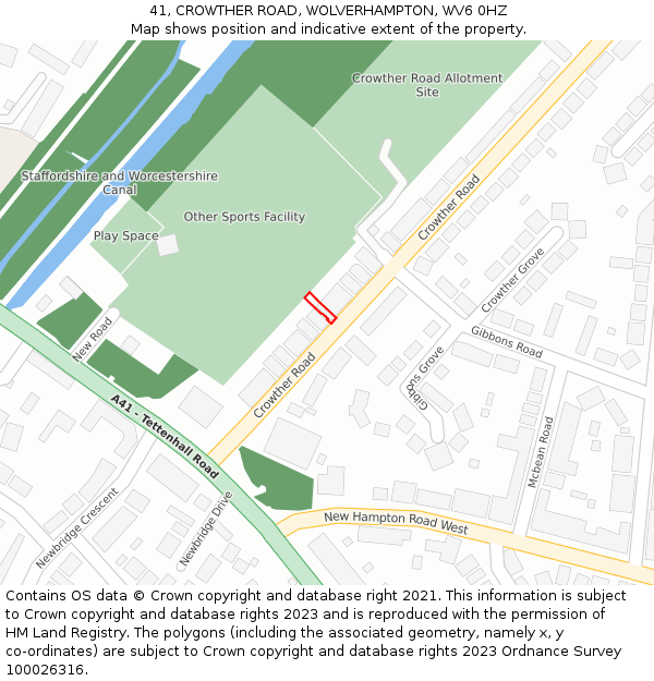 41, CROWTHER ROAD, WOLVERHAMPTON, WV6 0HZ: Location map and indicative extent of plot