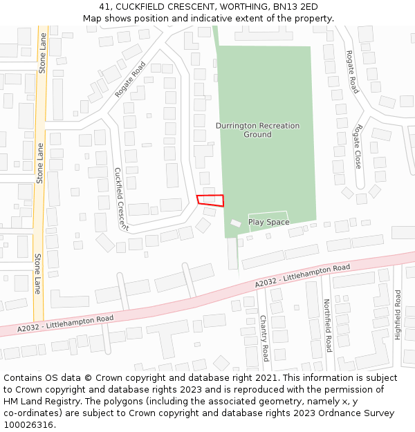 41, CUCKFIELD CRESCENT, WORTHING, BN13 2ED: Location map and indicative extent of plot