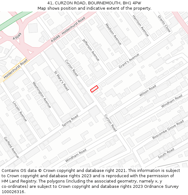 41, CURZON ROAD, BOURNEMOUTH, BH1 4PW: Location map and indicative extent of plot