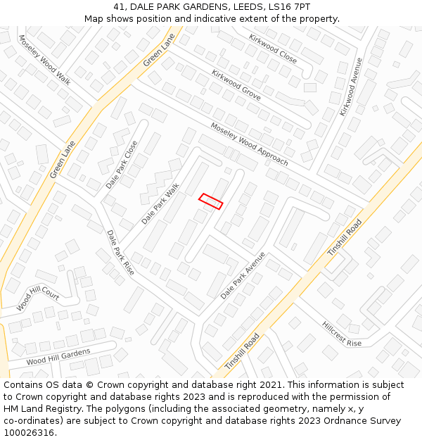 41, DALE PARK GARDENS, LEEDS, LS16 7PT: Location map and indicative extent of plot