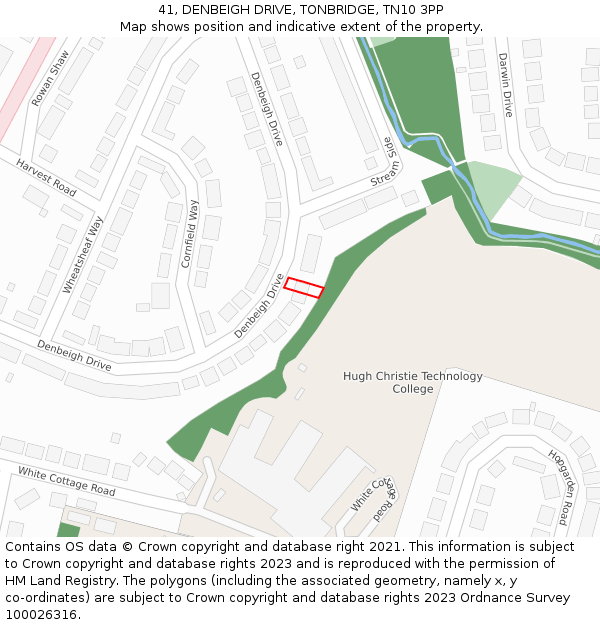 41, DENBEIGH DRIVE, TONBRIDGE, TN10 3PP: Location map and indicative extent of plot