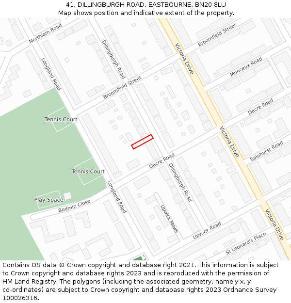 41, DILLINGBURGH ROAD, EASTBOURNE, BN20 8LU: Location map and indicative extent of plot
