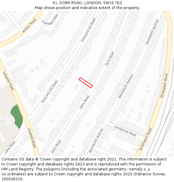 41, DORA ROAD, LONDON, SW19 7EZ: Location map and indicative extent of plot