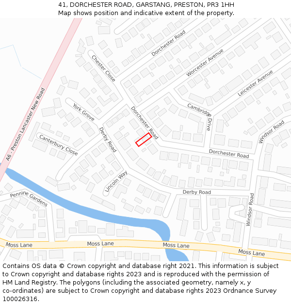 41, DORCHESTER ROAD, GARSTANG, PRESTON, PR3 1HH: Location map and indicative extent of plot
