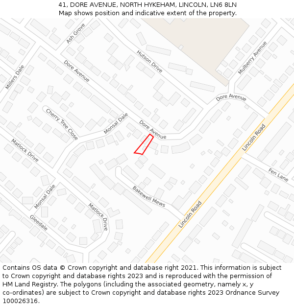 41, DORE AVENUE, NORTH HYKEHAM, LINCOLN, LN6 8LN: Location map and indicative extent of plot