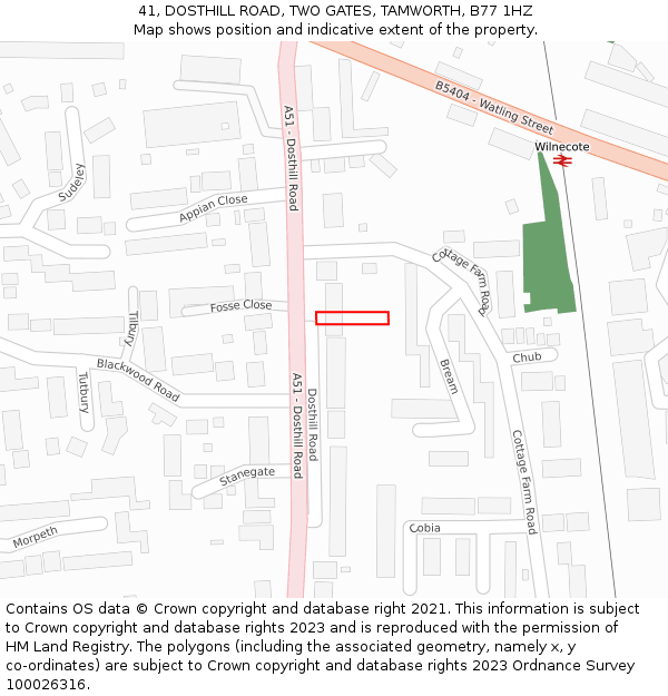 41, DOSTHILL ROAD, TWO GATES, TAMWORTH, B77 1HZ: Location map and indicative extent of plot