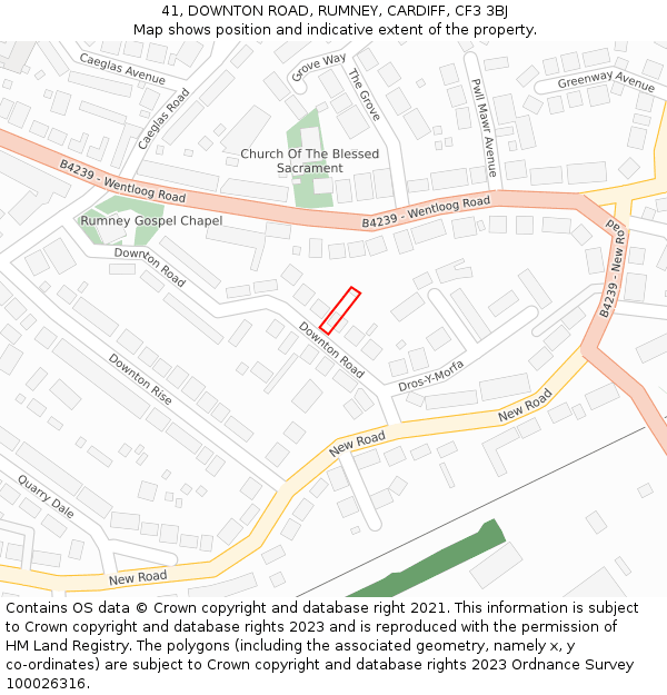 41, DOWNTON ROAD, RUMNEY, CARDIFF, CF3 3BJ: Location map and indicative extent of plot