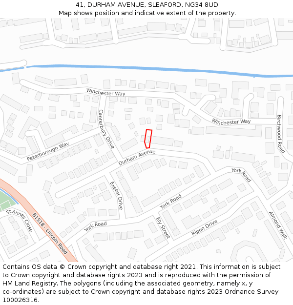41, DURHAM AVENUE, SLEAFORD, NG34 8UD: Location map and indicative extent of plot