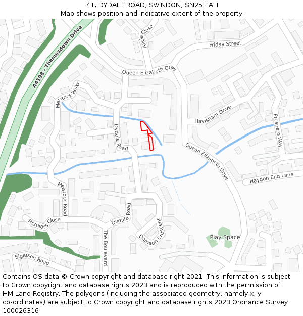 41, DYDALE ROAD, SWINDON, SN25 1AH: Location map and indicative extent of plot