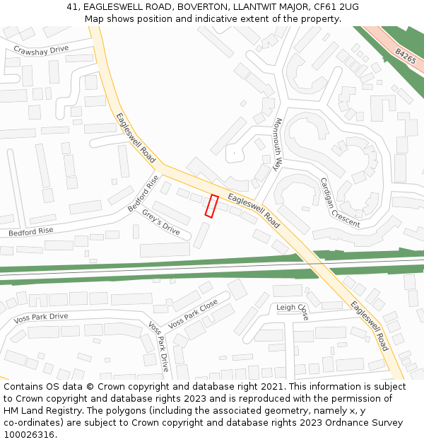 41, EAGLESWELL ROAD, BOVERTON, LLANTWIT MAJOR, CF61 2UG: Location map and indicative extent of plot