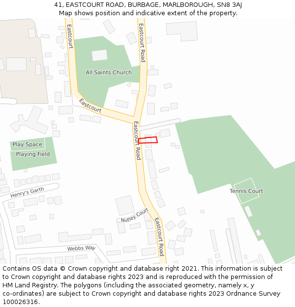 41, EASTCOURT ROAD, BURBAGE, MARLBOROUGH, SN8 3AJ: Location map and indicative extent of plot