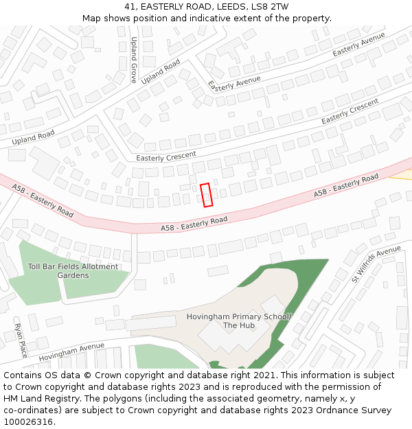 41, EASTERLY ROAD, LEEDS, LS8 2TW: Location map and indicative extent of plot