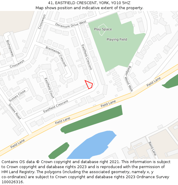 41, EASTFIELD CRESCENT, YORK, YO10 5HZ: Location map and indicative extent of plot
