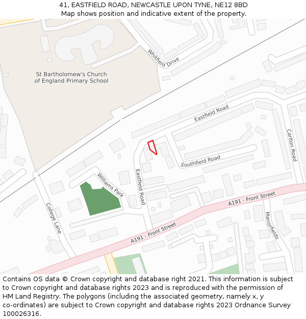 41, EASTFIELD ROAD, NEWCASTLE UPON TYNE, NE12 8BD: Location map and indicative extent of plot