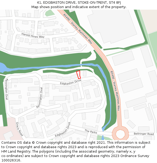 41, EDGBASTON DRIVE, STOKE-ON-TRENT, ST4 8FJ: Location map and indicative extent of plot