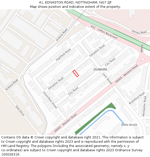 41, EDNASTON ROAD, NOTTINGHAM, NG7 2JF: Location map and indicative extent of plot