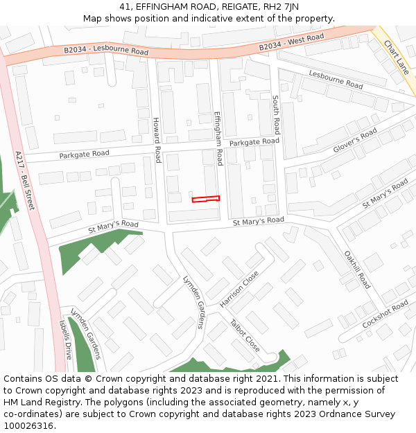 41, EFFINGHAM ROAD, REIGATE, RH2 7JN: Location map and indicative extent of plot