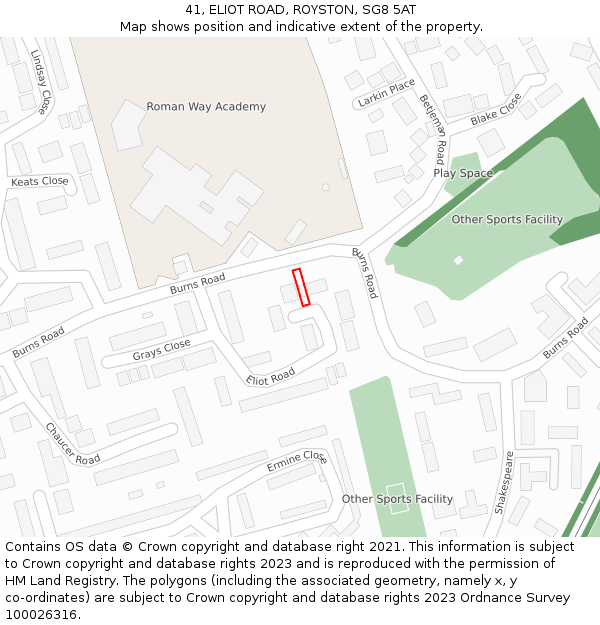 41, ELIOT ROAD, ROYSTON, SG8 5AT: Location map and indicative extent of plot