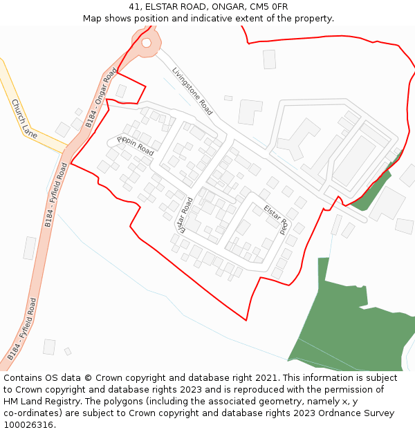 41, ELSTAR ROAD, ONGAR, CM5 0FR: Location map and indicative extent of plot