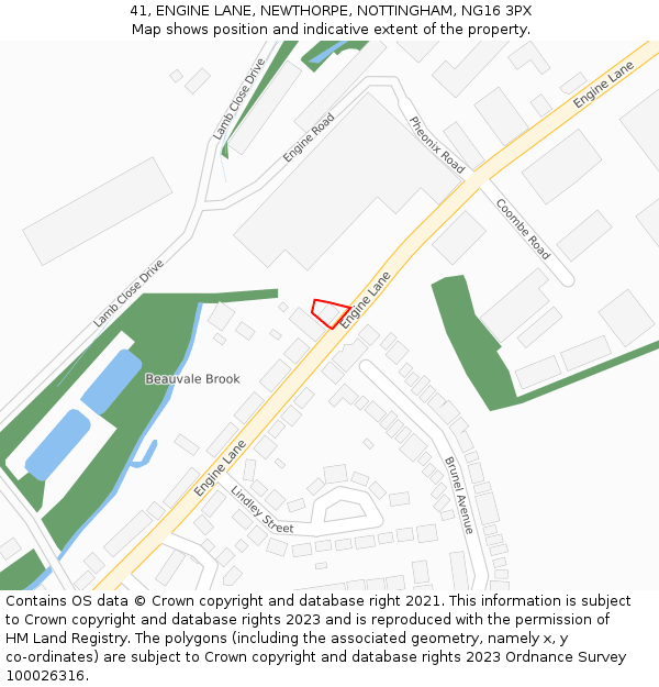 41, ENGINE LANE, NEWTHORPE, NOTTINGHAM, NG16 3PX: Location map and indicative extent of plot