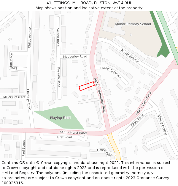 41, ETTINGSHALL ROAD, BILSTON, WV14 9UL: Location map and indicative extent of plot