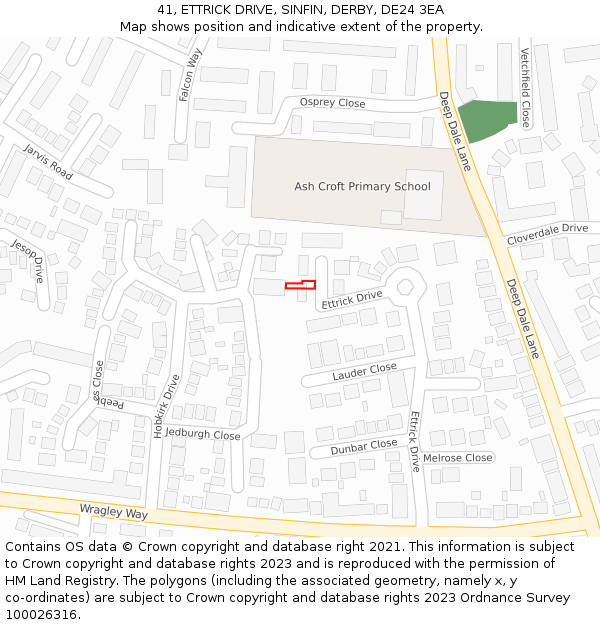 41, ETTRICK DRIVE, SINFIN, DERBY, DE24 3EA: Location map and indicative extent of plot
